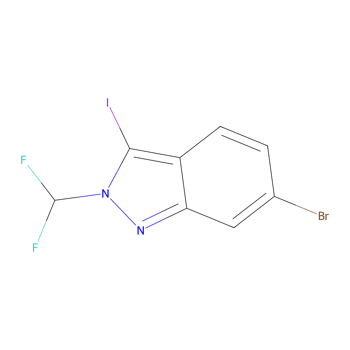 6-bromo-2-(difluoromethyl)-3-iodo-2H-indazole molecular structure, CAS 2680541-82-4