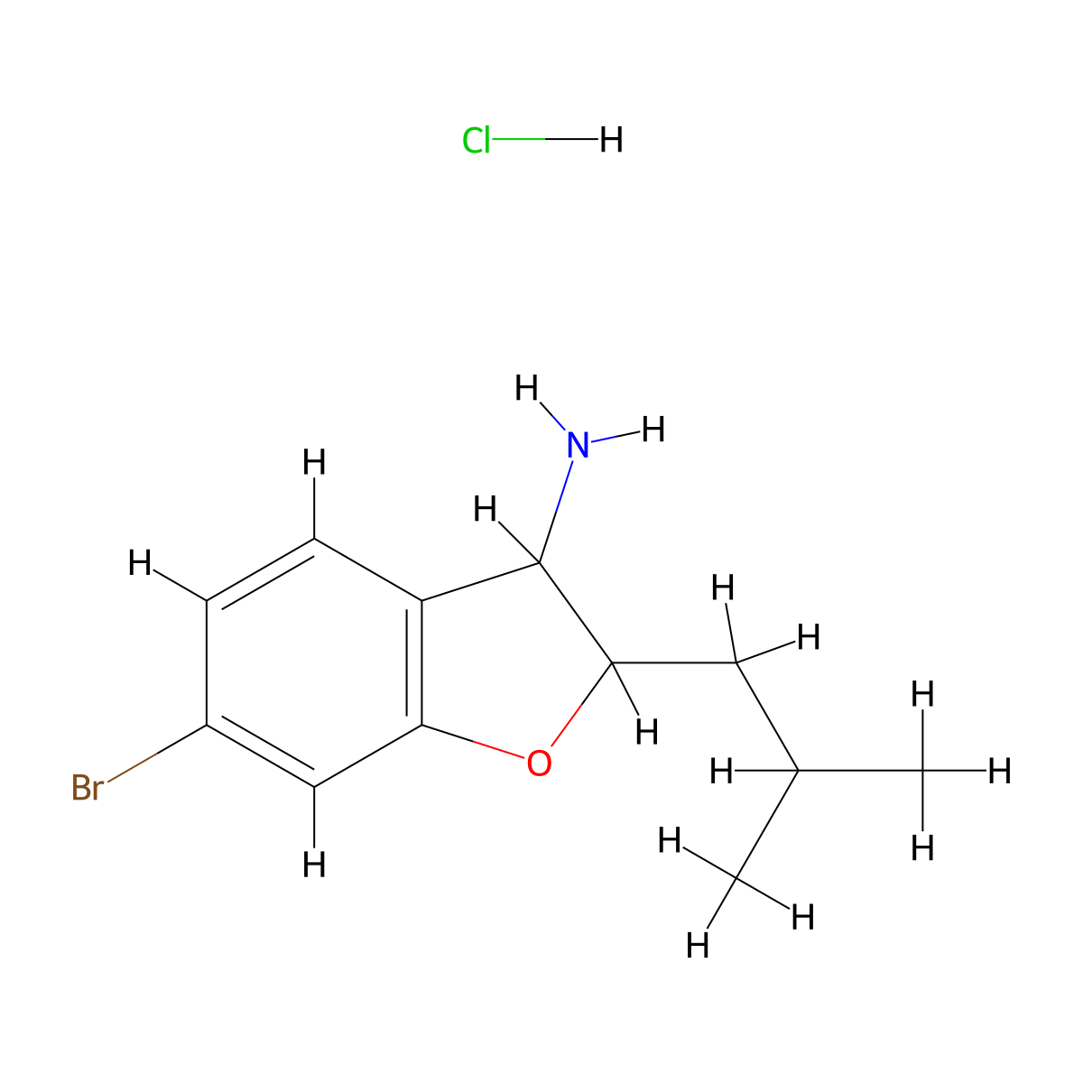 6-Bromo-2-(2-methylpropyl)-2,3-dihydro-1-benzofuran-3-amine hydrochloride molecular structure, CAS 2680542-06-5