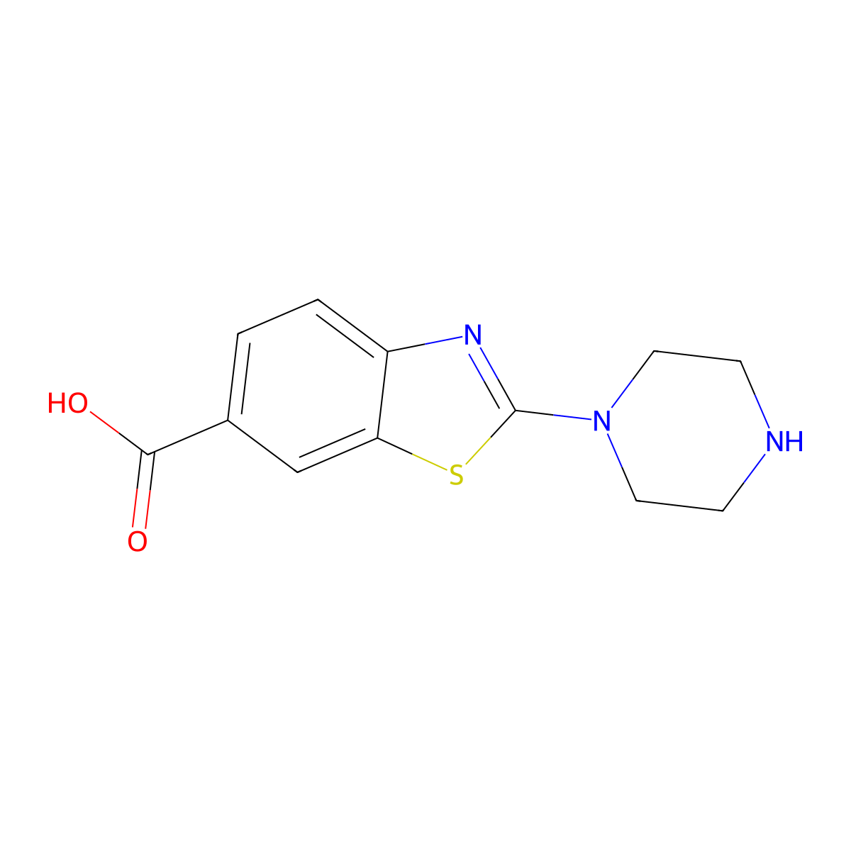2-(Piperazin-1-yl)-1,3-benzothiazole-6-carboxylic acid molecular structure, CAS 2680542-09-8