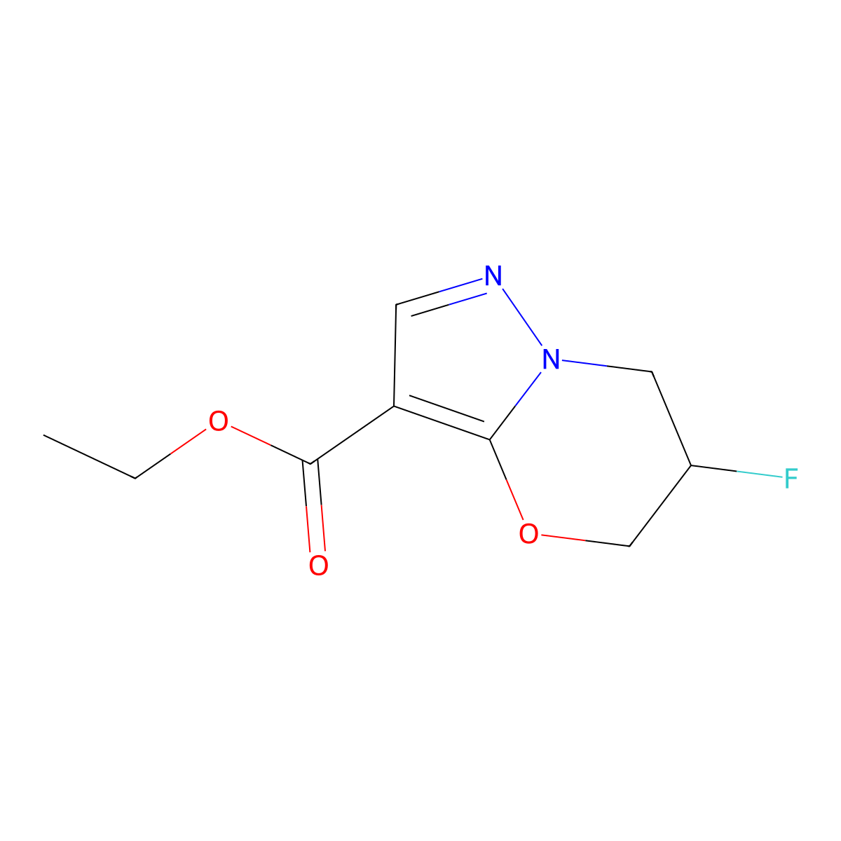 ethyl 6-fluoro-5H,6H,7H-pyrazolo[3,2-b][1,3]oxazine-3-carboxylate molecular structure, CAS 2680542-16-7