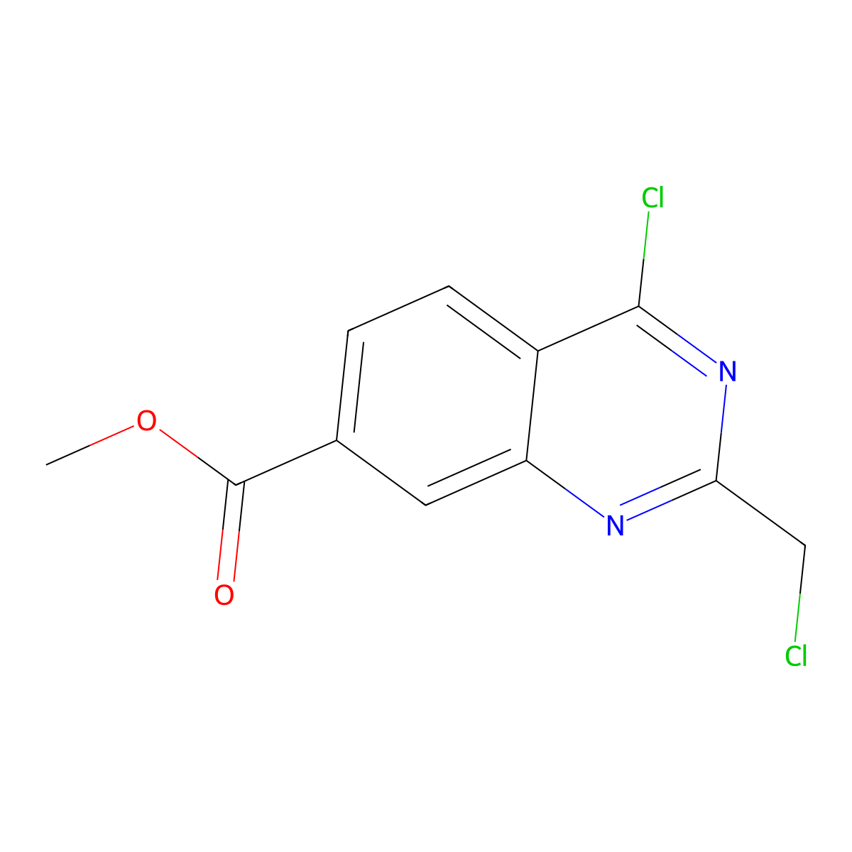 Methyl 4-chloro-2-(chloromethyl)quinazoline-7-carboxylate molecular structure, CAS 2680542-32-7