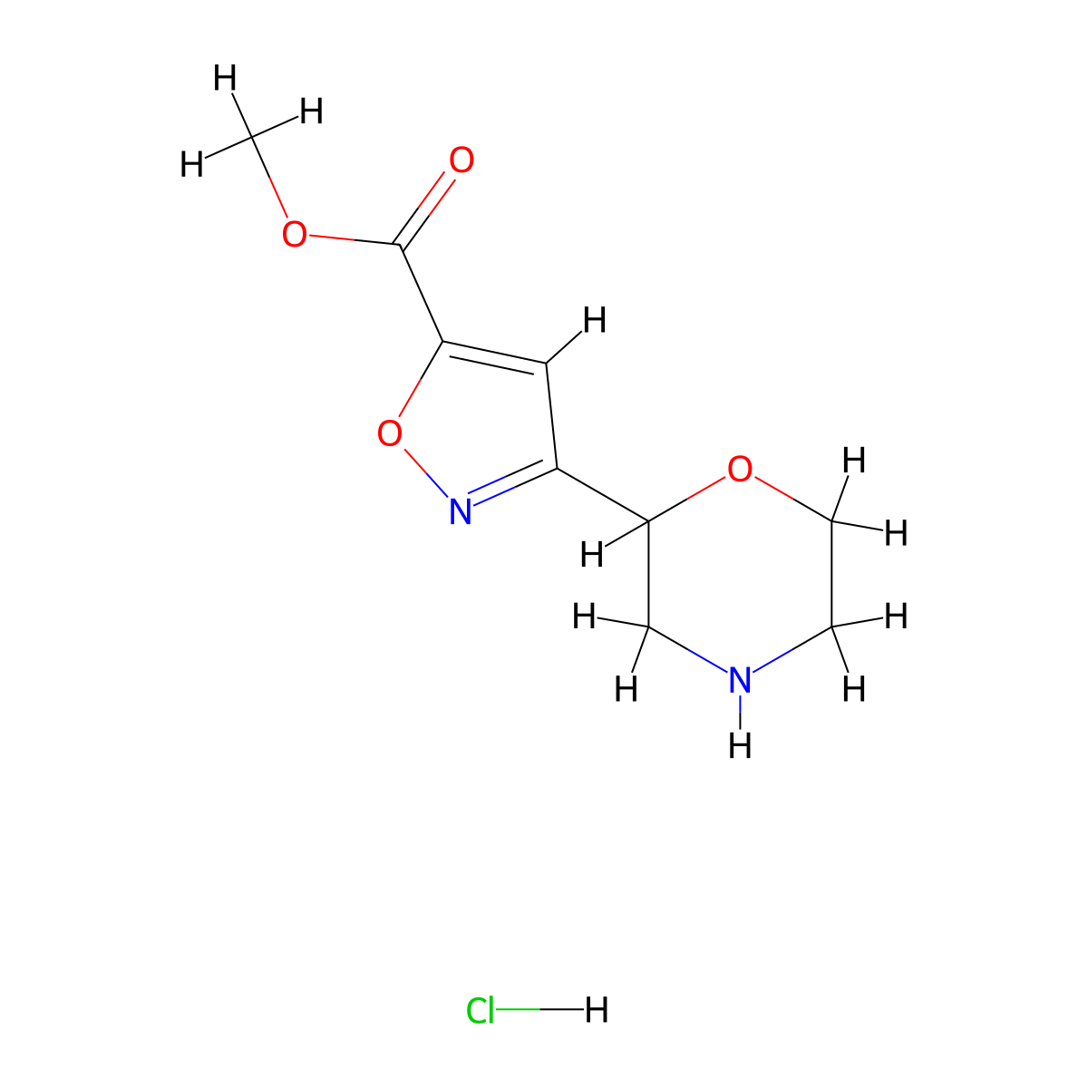 Methyl 3-(morpholin-2-yl)-1,2-oxazole-5-carboxylate hydrochloride molecular structure, CAS 2680542-56-5