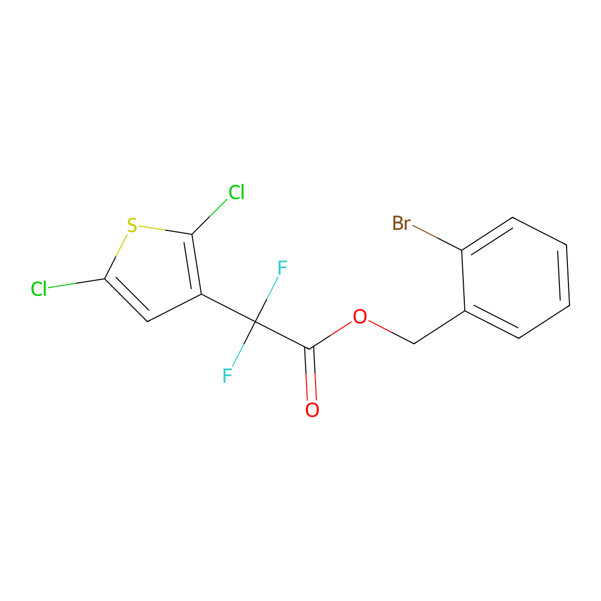 (2-Bromophenyl)methyl 2-(2,5-dichlorothiophen-3-yl)-2,2-difluoroacetate molecular structure, CAS 2680542-58-7