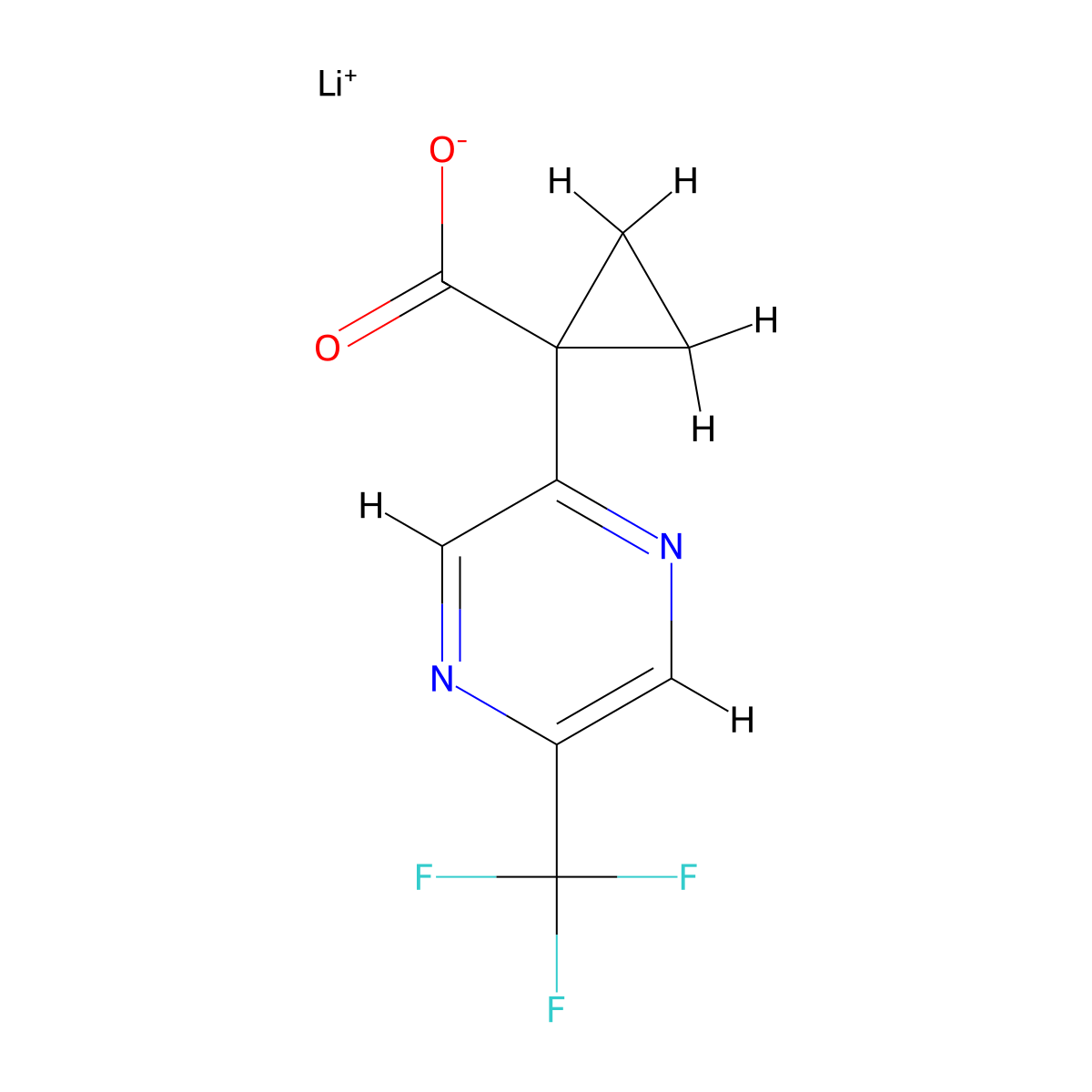 Lithium(1+) 1-[5-(trifluoromethyl)pyrazin-2-yl]cyclopropane-1-carboxylate molecular structure, CAS 2680542-78-1
