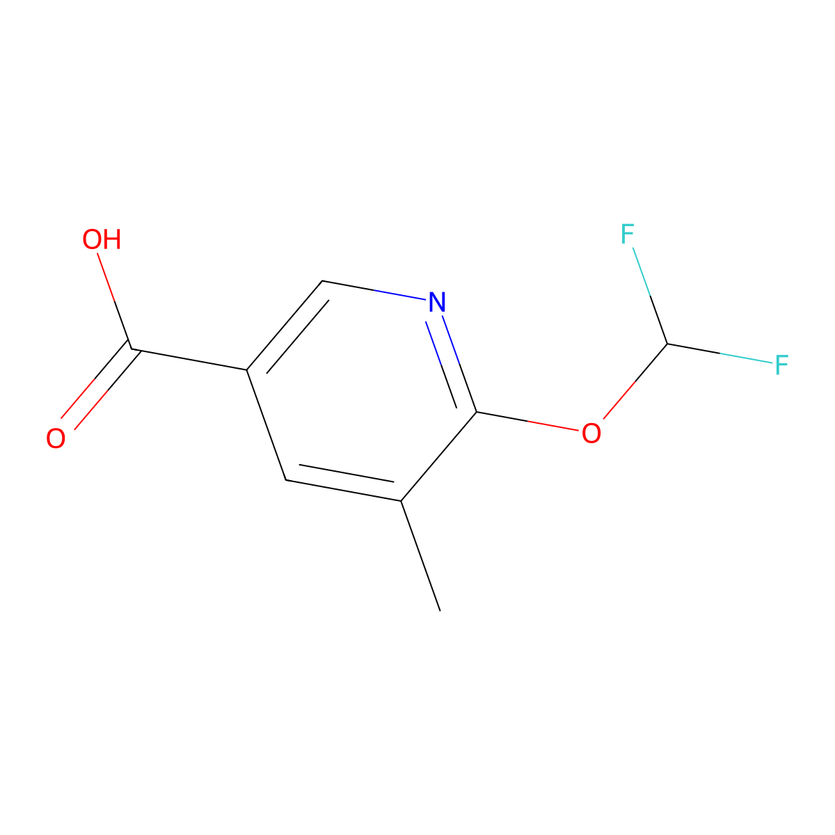 6-(Difluoromethoxy)-5-methylpyridine-3-carboxylic acid molecular structure, CAS 2680543-08-0