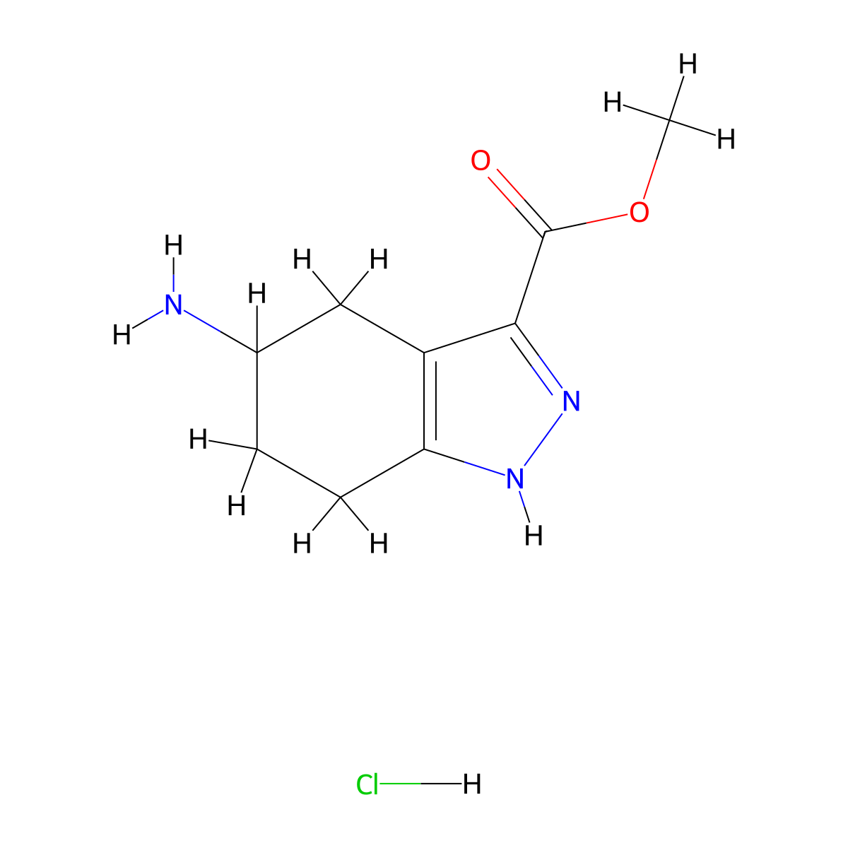 methyl 5-amino-4,5,6,7-tetrahydro-1H-indazole-3-carboxylate hydrochloride molecular structure, CAS 2680543-20-6