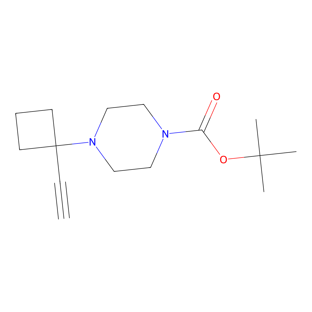 Tert-butyl 4-(1-ethynylcyclobutyl)piperazine-1-carboxylate molecular structure, CAS 2680543-21-7
