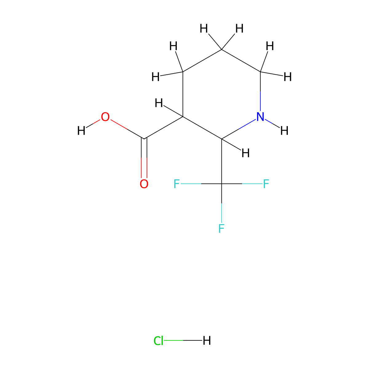2-(trifluoromethyl)piperidine-3-carboxylic acid hydrochloride, Mixture of diastereomers molecular structure, CAS 2680543-39-7