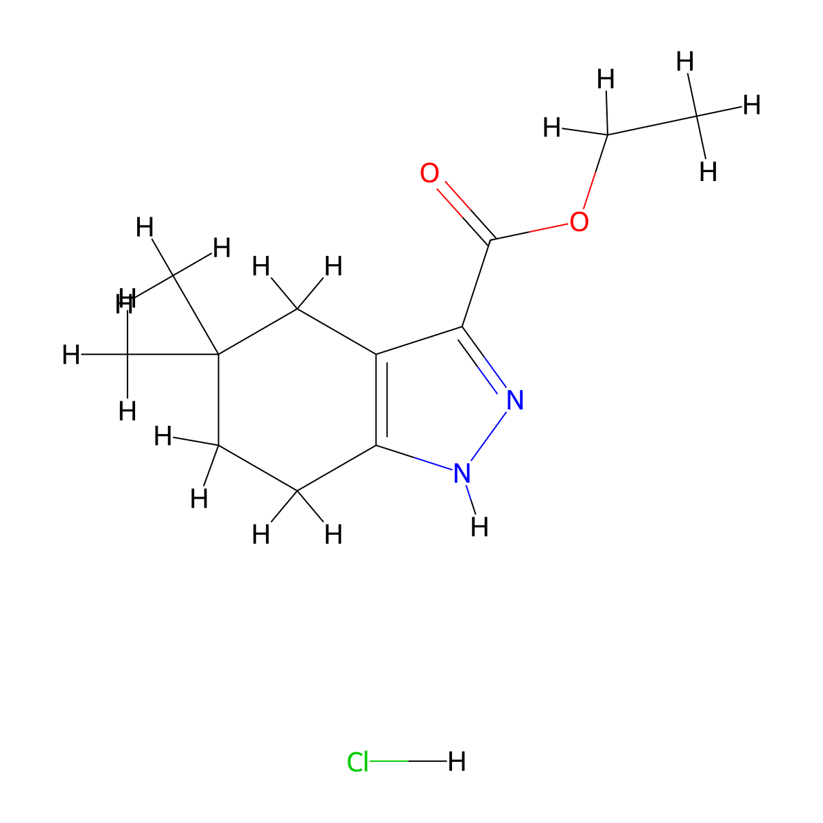 ethyl 5,5-dimethyl-4,5,6,7-tetrahydro-1H-indazole-3-carboxylate hydrochloride molecular structure, CAS 2680543-40-0