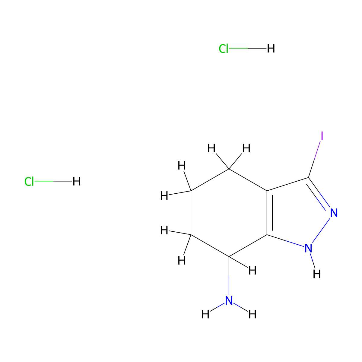 3-iodo-4,5,6,7-tetrahydro-1H-indazol-7-amine dihydrochloride molecular structure, CAS 2680543-43-3