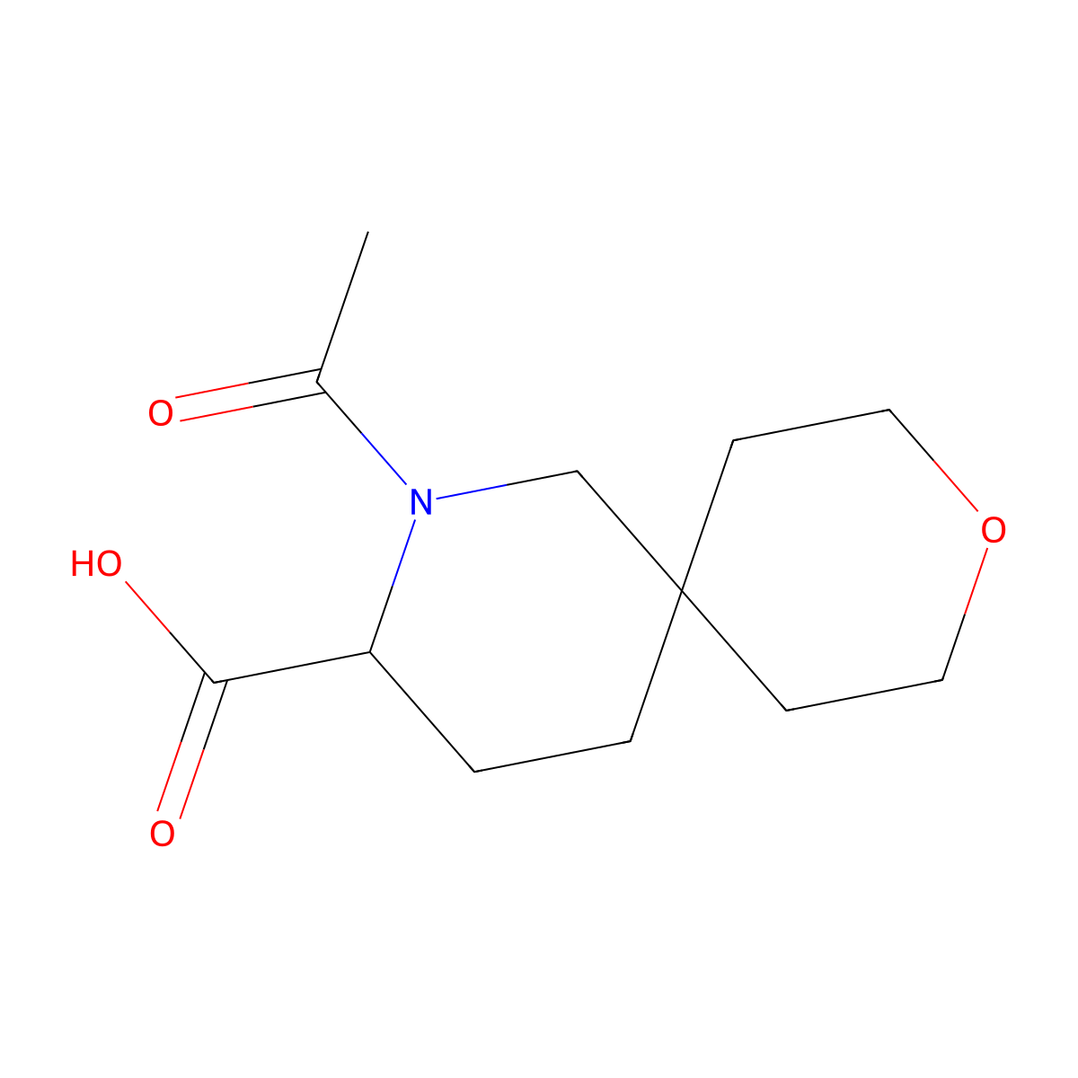 2-Acetyl-9-oxa-2-azaspiro[5.5]undecane-3-carboxylic acid molecular structure, CAS 2680544-49-2
