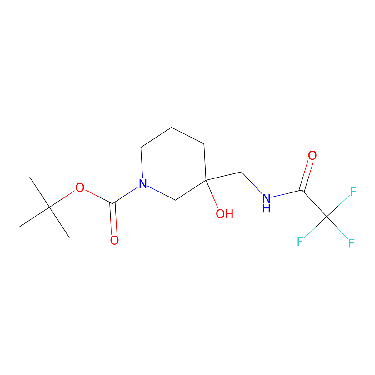 Tert-butyl 3-hydroxy-3-[(2,2,2-trifluoroacetamido)methyl]piperidine-1-carboxylate molecular structure, CAS 2680544-67-4