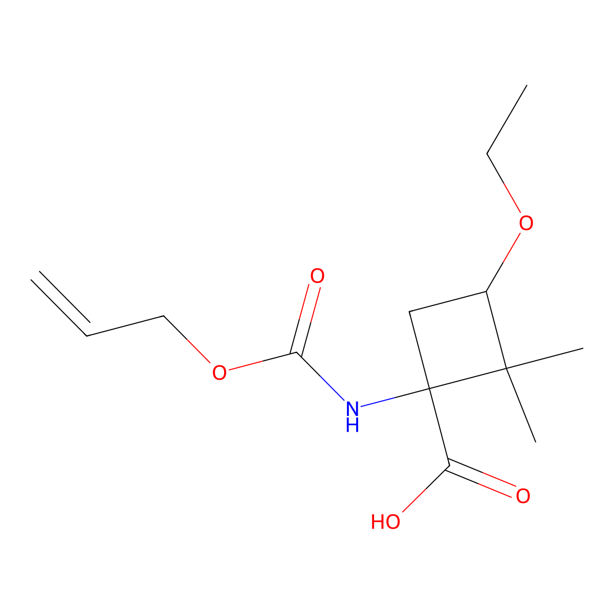 3-Ethoxy-2,2-dimethyl-1-{[(prop-2-en-1-yloxy)carbonyl]amino}cyclobutane-1-carboxylic acid molecular structure, CAS 2680544-77-6