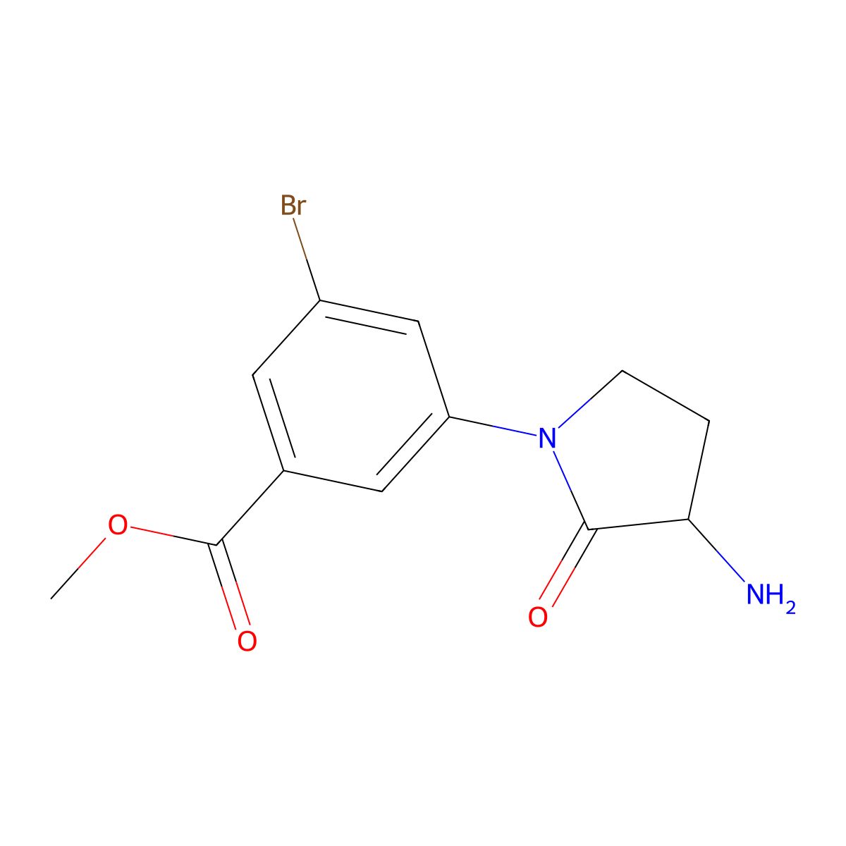Methyl 3-(3-amino-2-oxopyrrolidin-1-yl)-5-bromobenzoate molecular structure, CAS 2680544-79-8