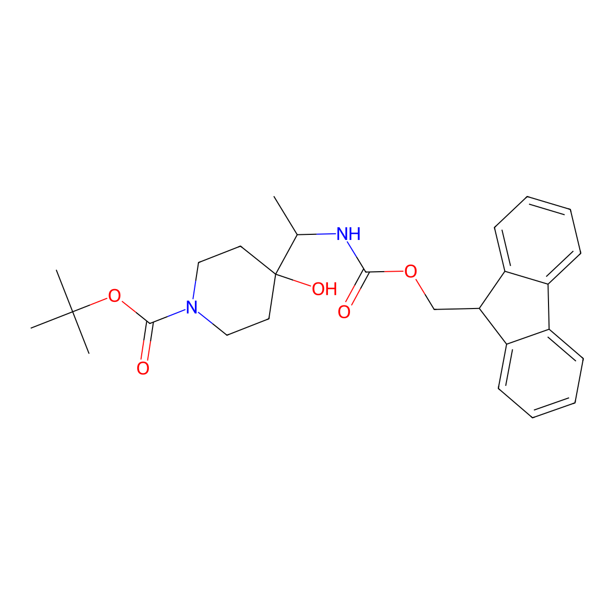 tert-butyl 4-[1-({[(9H-fluoren-9-yl)methoxy]carbonyl}amino)ethyl]-4-hydroxypiperidine-1-carboxylate molecular structure, CAS 2680544-90-3
