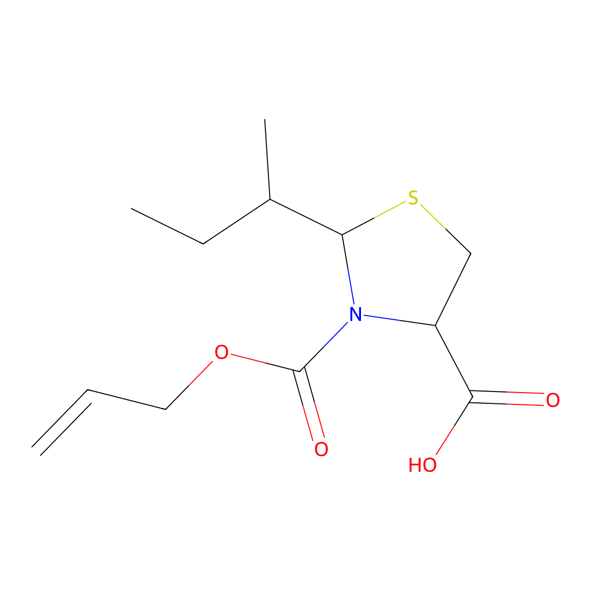 2-(Butan-2-yl)-3-[(prop-2-en-1-yloxy)carbonyl]-1,3-thiazolidine-4-carboxylic acid molecular structure, CAS 2680544-91-4