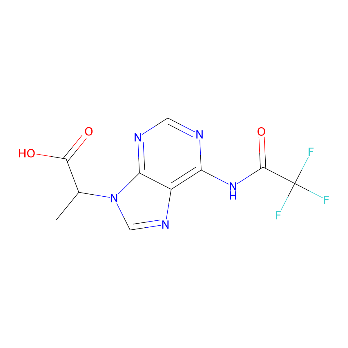 2-[6-(2,2,2-trifluoroacetamido)-9H-purin-9-yl]propanoic acid molecular structure, CAS 2680544-98-1