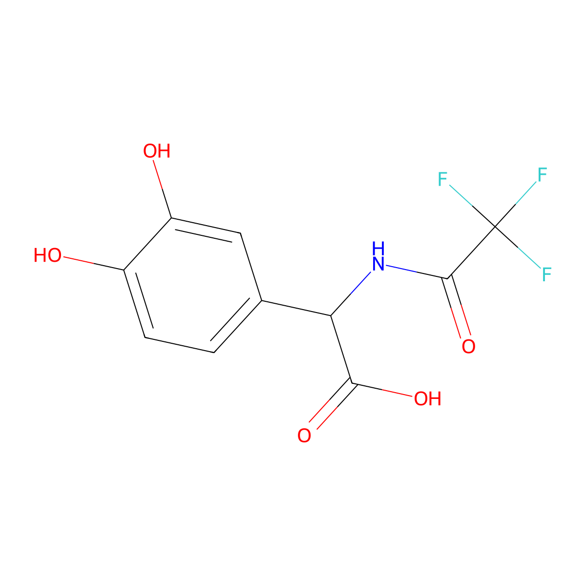 2-(3,4-Dihydroxyphenyl)-2-(2,2,2-trifluoroacetamido)acetic acid molecular structure, CAS 2680544-99-2