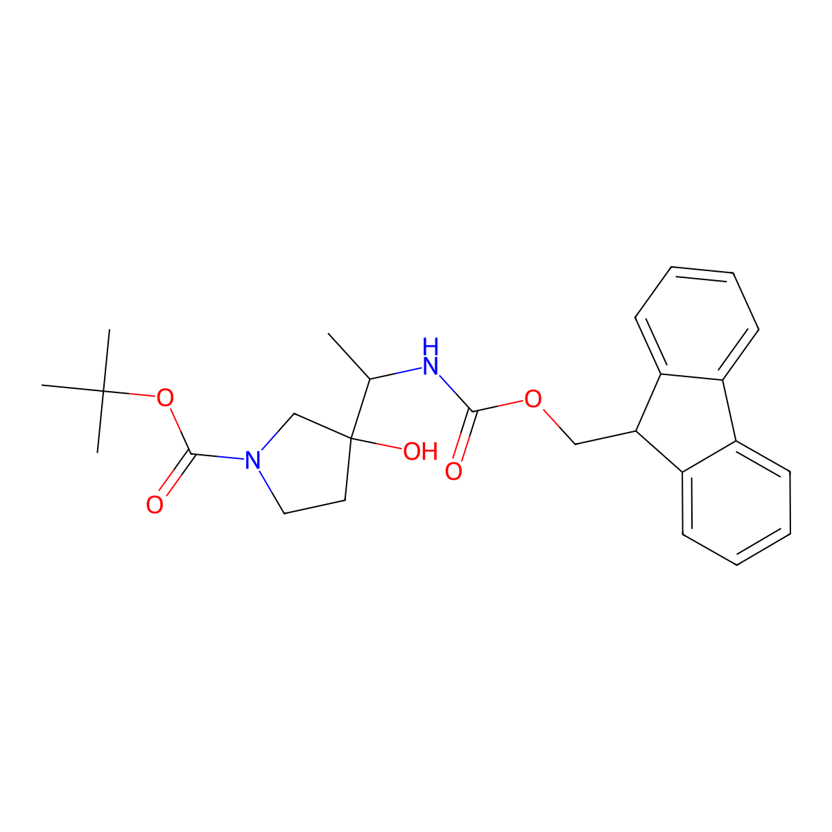 tert-butyl 3-[1-({[(9H-fluoren-9-yl)methoxy]carbonyl}amino)ethyl]-3-hydroxypyrrolidine-1-carboxylate molecular structure, CAS 2680545-29-1