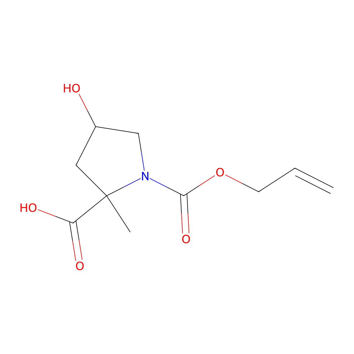 4-Hydroxy-2-methyl-1-[(prop-2-en-1-yloxy)carbonyl]pyrrolidine-2-carboxylic acid molecular structure, CAS 2680545-39-3