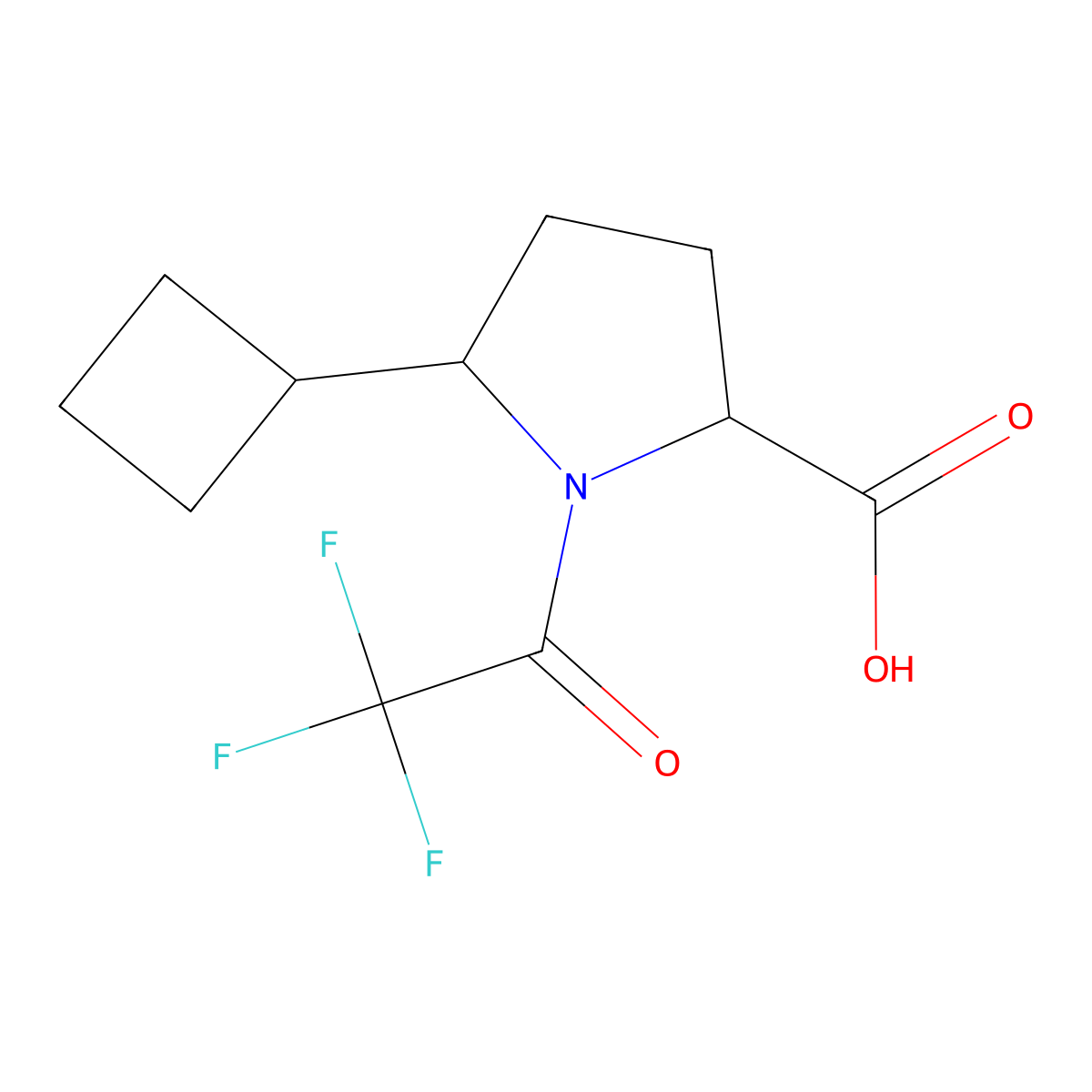 5-Cyclobutyl-1-(2,2,2-trifluoroacetyl)pyrrolidine-2-carboxylic acid molecular structure, CAS 2680545-67-7