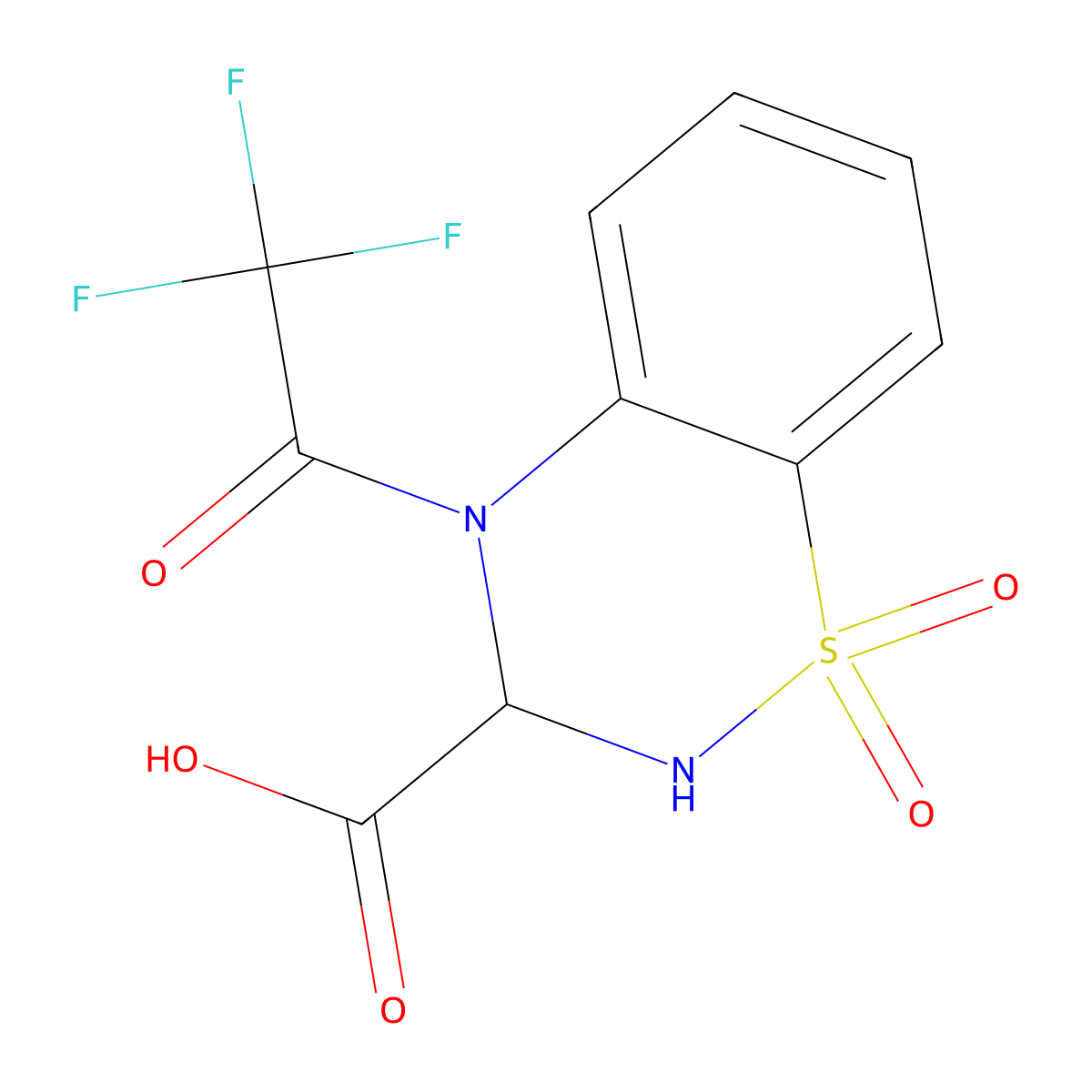 1,1-dioxo-4-(2,2,2-trifluoroacetyl)-3,4-dihydro-2H-1lambda6,2,4-benzothiadiazine-3-carboxylic acid molecular structure, CAS 2680545-75-7