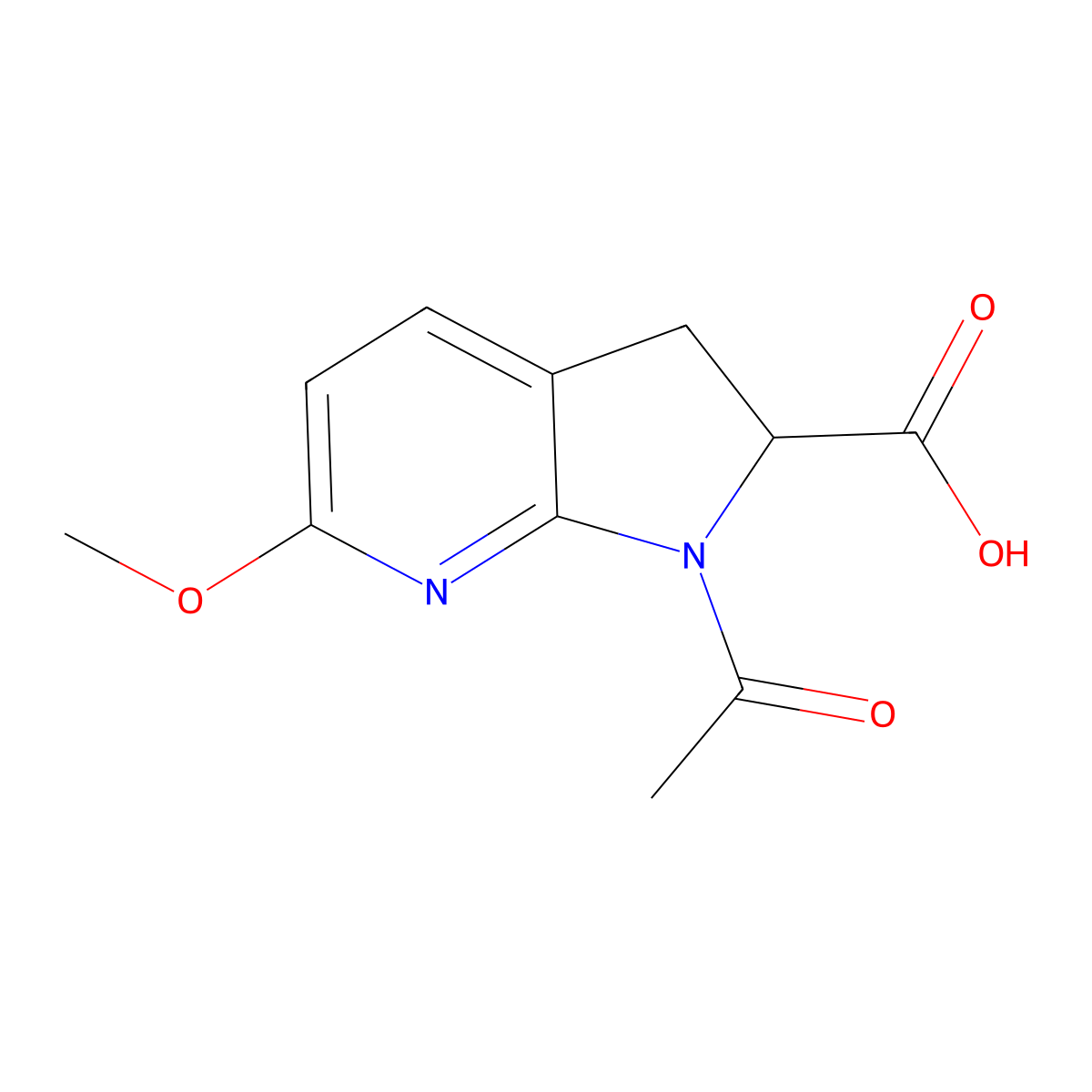 1-acetyl-6-methoxy-1H,2H,3H-pyrrolo[2,3-b]pyridine-2-carboxylic acid molecular structure, CAS 2680545-80-4