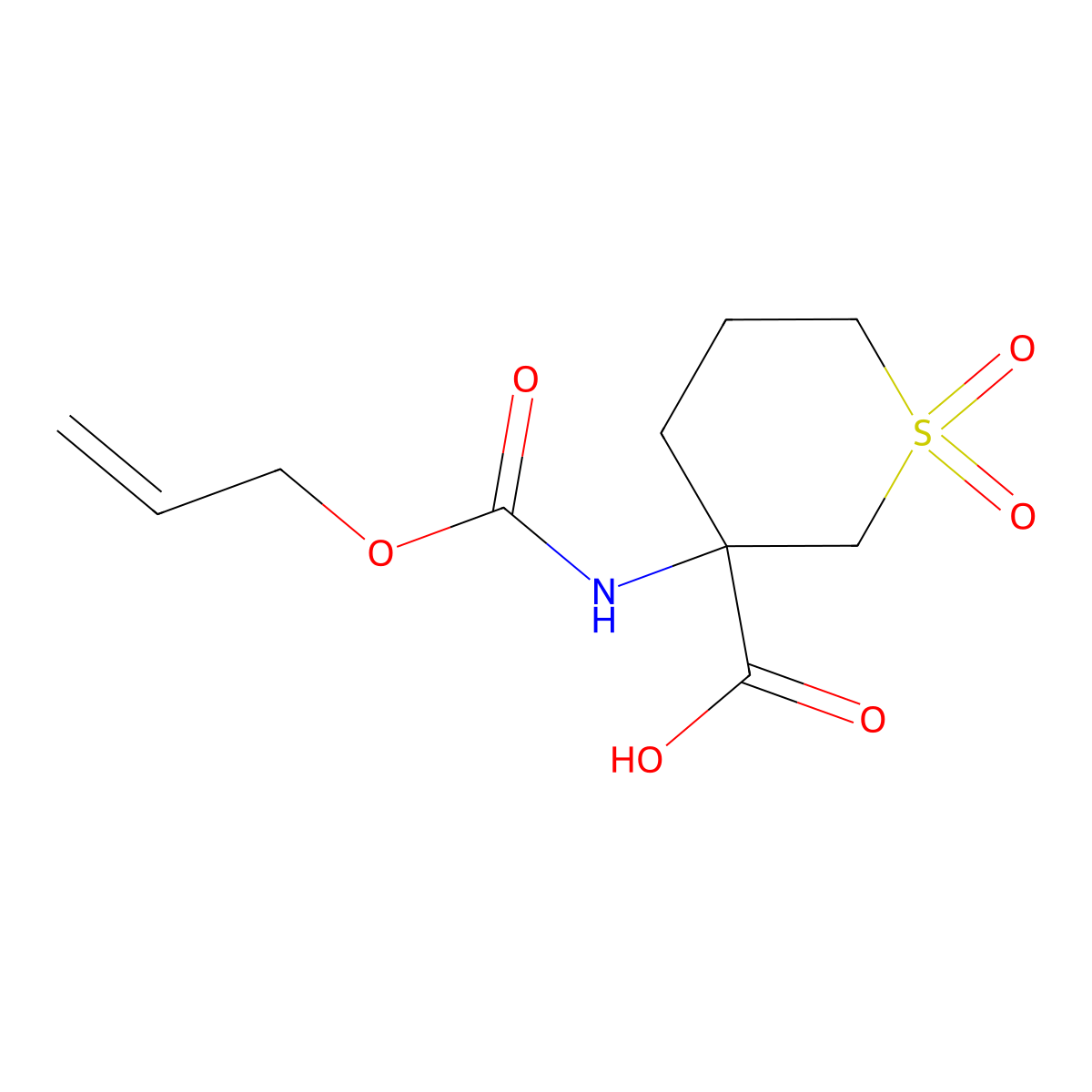 1,1-Dioxo-3-{[(prop-2-en-1-yloxy)carbonyl]amino}-1lambda6-thiane-3-carboxylic acid molecular structure, CAS 2680545-91-7