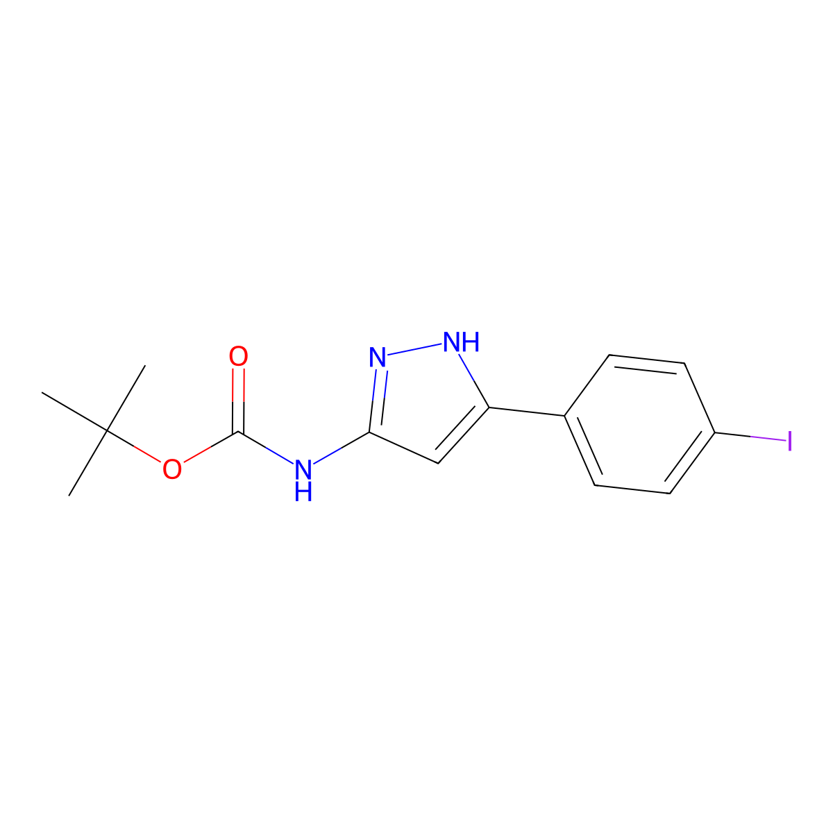 tert-butyl N-[5-(4-iodophenyl)-1H-pyrazol-3-yl]carbamate molecular structure, CAS 2680546-05-6