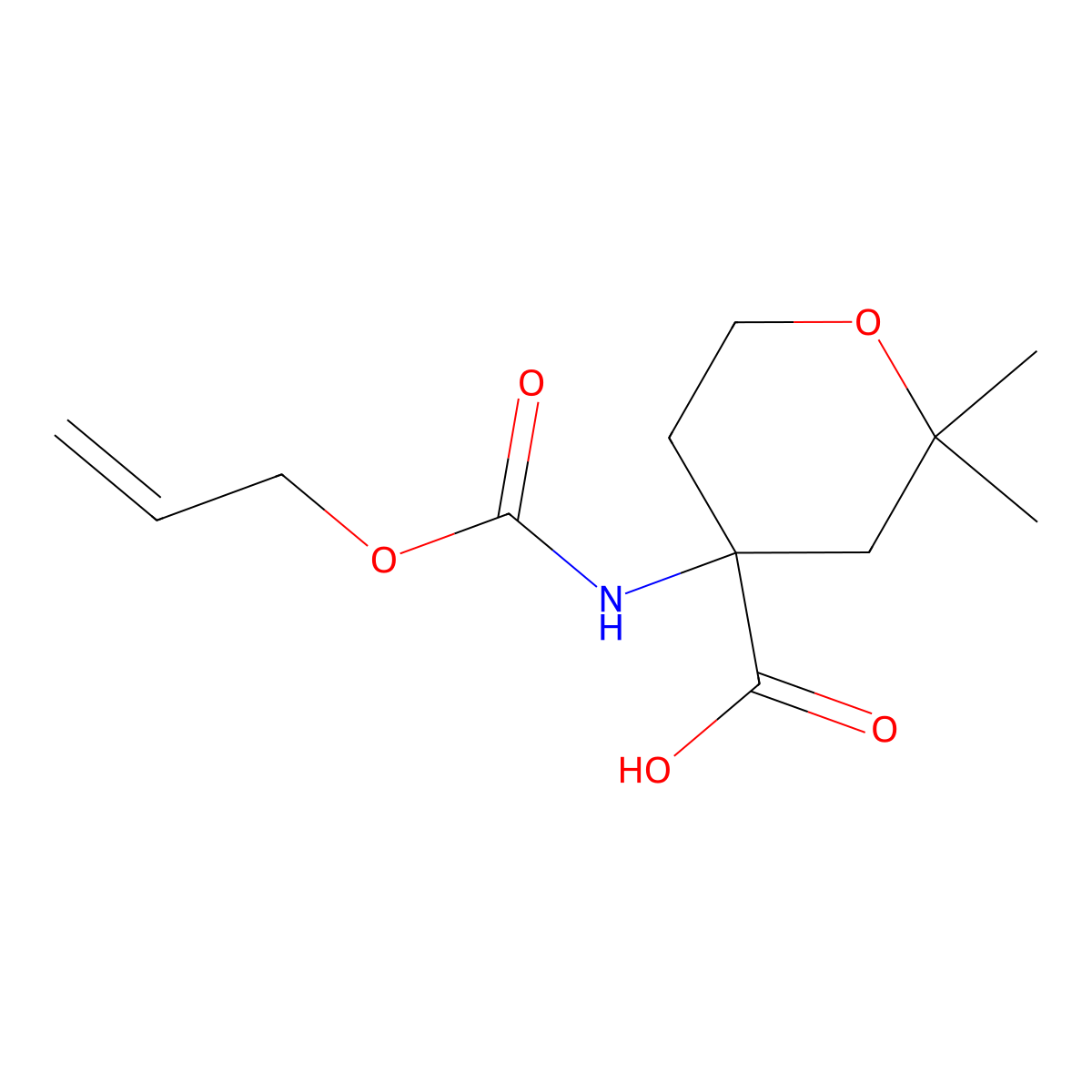 2,2-Dimethyl-4-{[(prop-2-en-1-yloxy)carbonyl]amino}oxane-4-carboxylic acid molecular structure, CAS 2680546-26-1