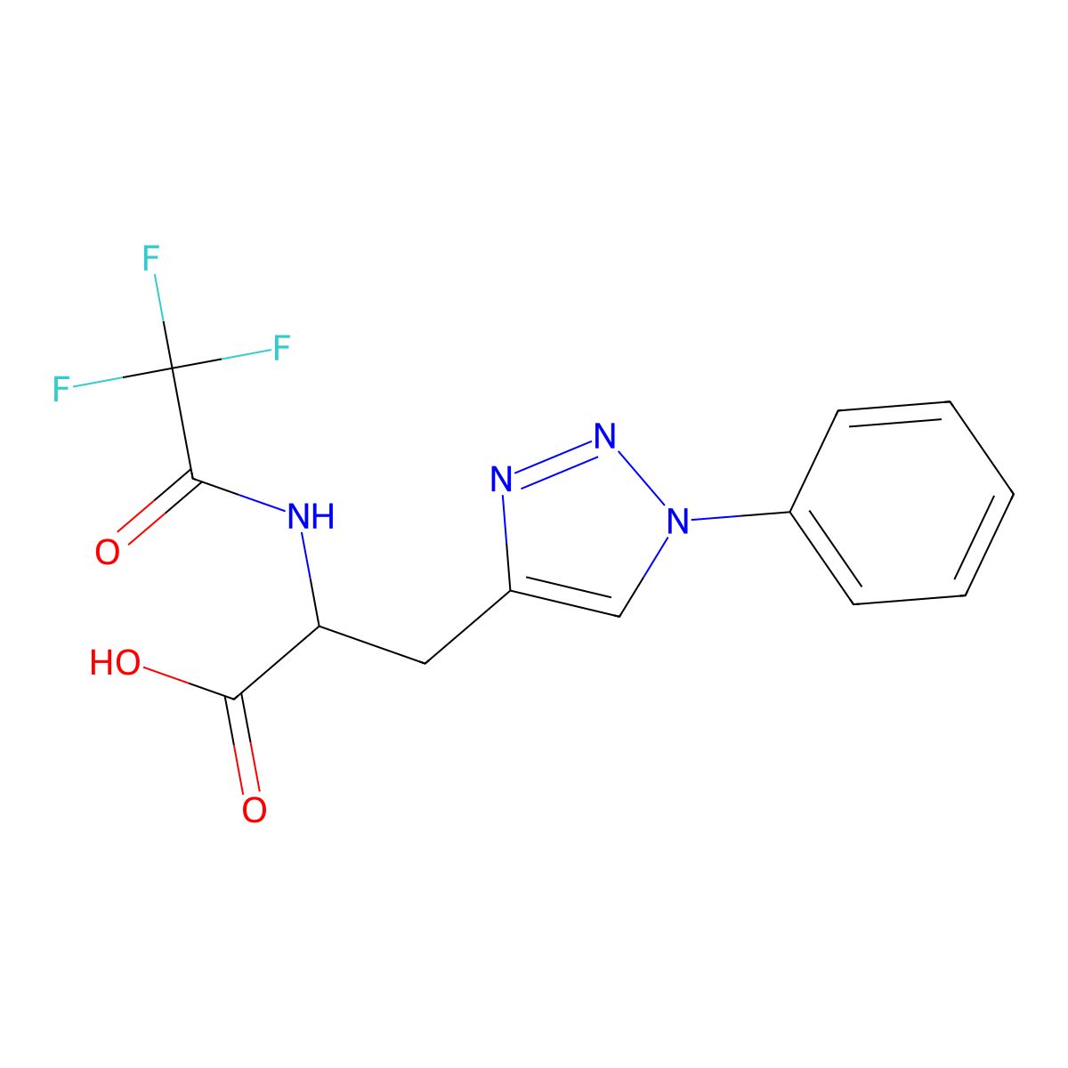 3-(1-phenyl-1H-1,2,3-triazol-4-yl)-2-(2,2,2-trifluoroacetamido)propanoic acid molecular structure, CAS 2680546-28-3