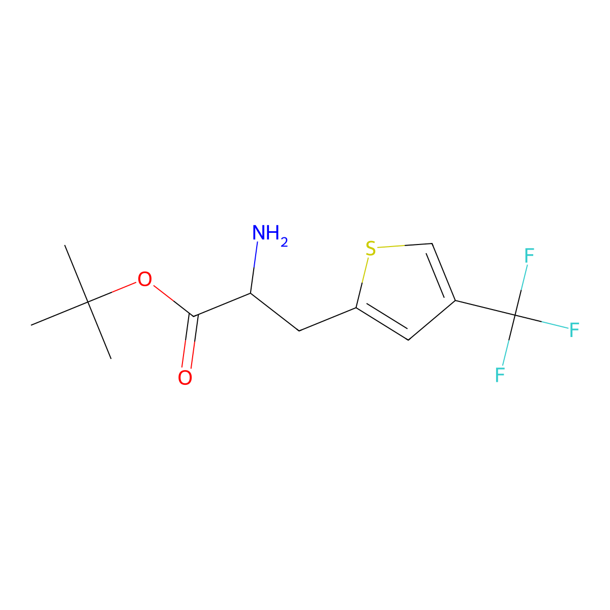 Tert-butyl 2-amino-3-[4-(trifluoromethyl)thiophen-2-yl]propanoate molecular structure, CAS 2680548-61-0