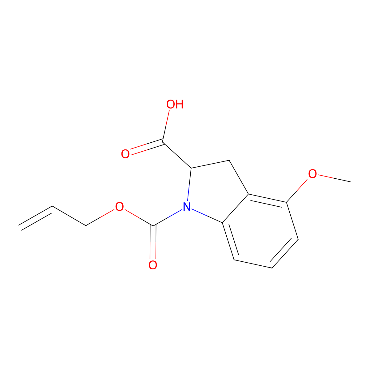 4-methoxy-1-[(prop-2-en-1-yloxy)carbonyl]-2,3-dihydro-1H-indole-2-carboxylic acid molecular structure, CAS 2680548-69-8