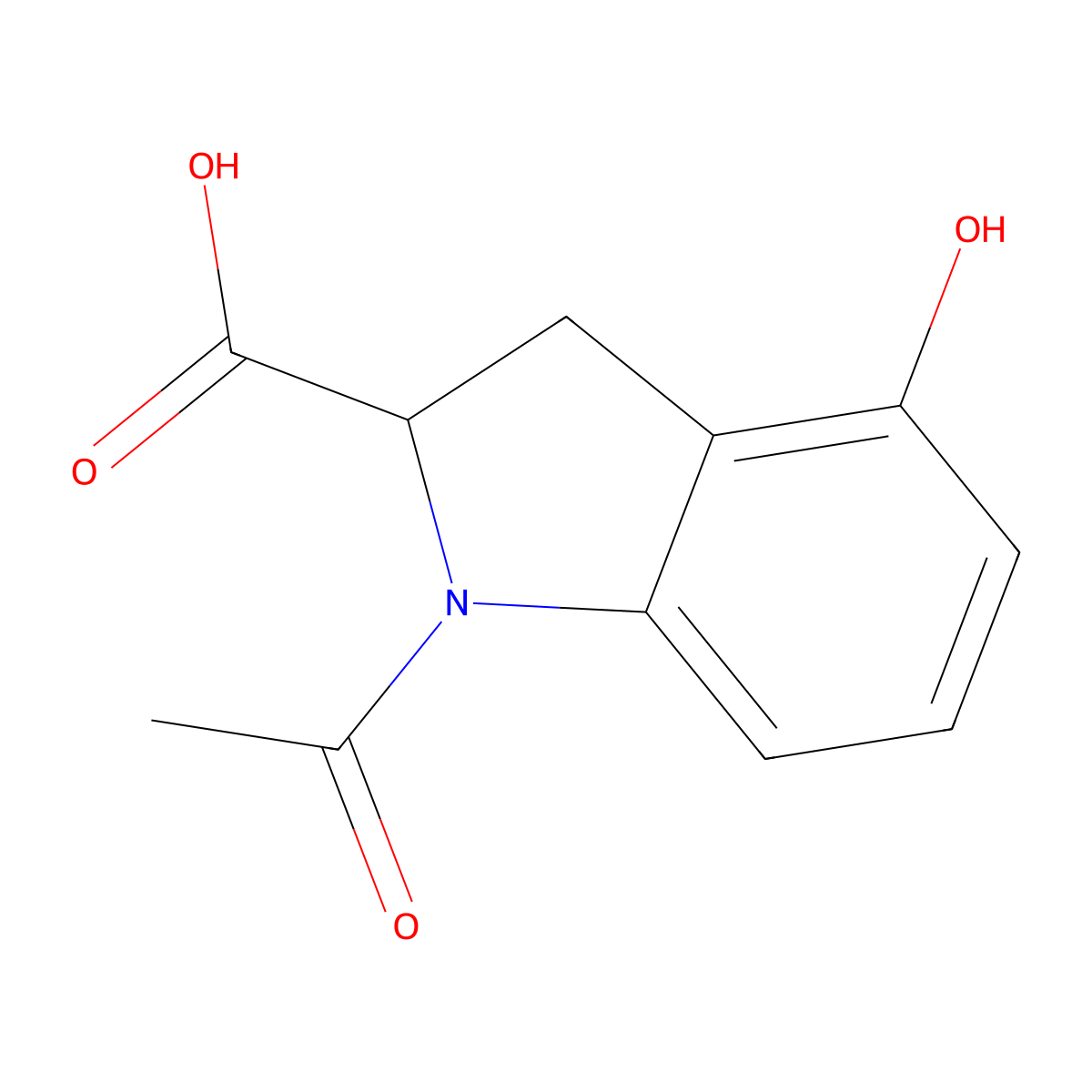 1-acetyl-4-hydroxy-2,3-dihydro-1H-indole-2-carboxylic acid molecular structure, CAS 2680548-77-8