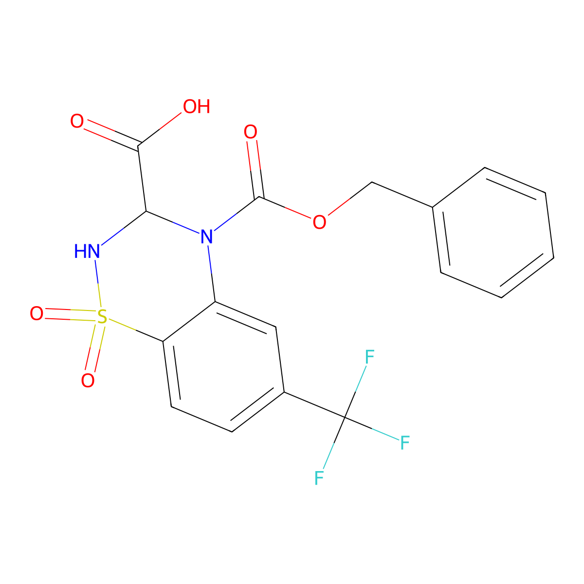 4-[(benzyloxy)carbonyl]-1,1-dioxo-6-(trifluoromethyl)-3,4-dihydro-2H-1lambda6,2,4-benzothiadiazine-3-carboxylic acid molecular structure, CAS 2680548-78-9