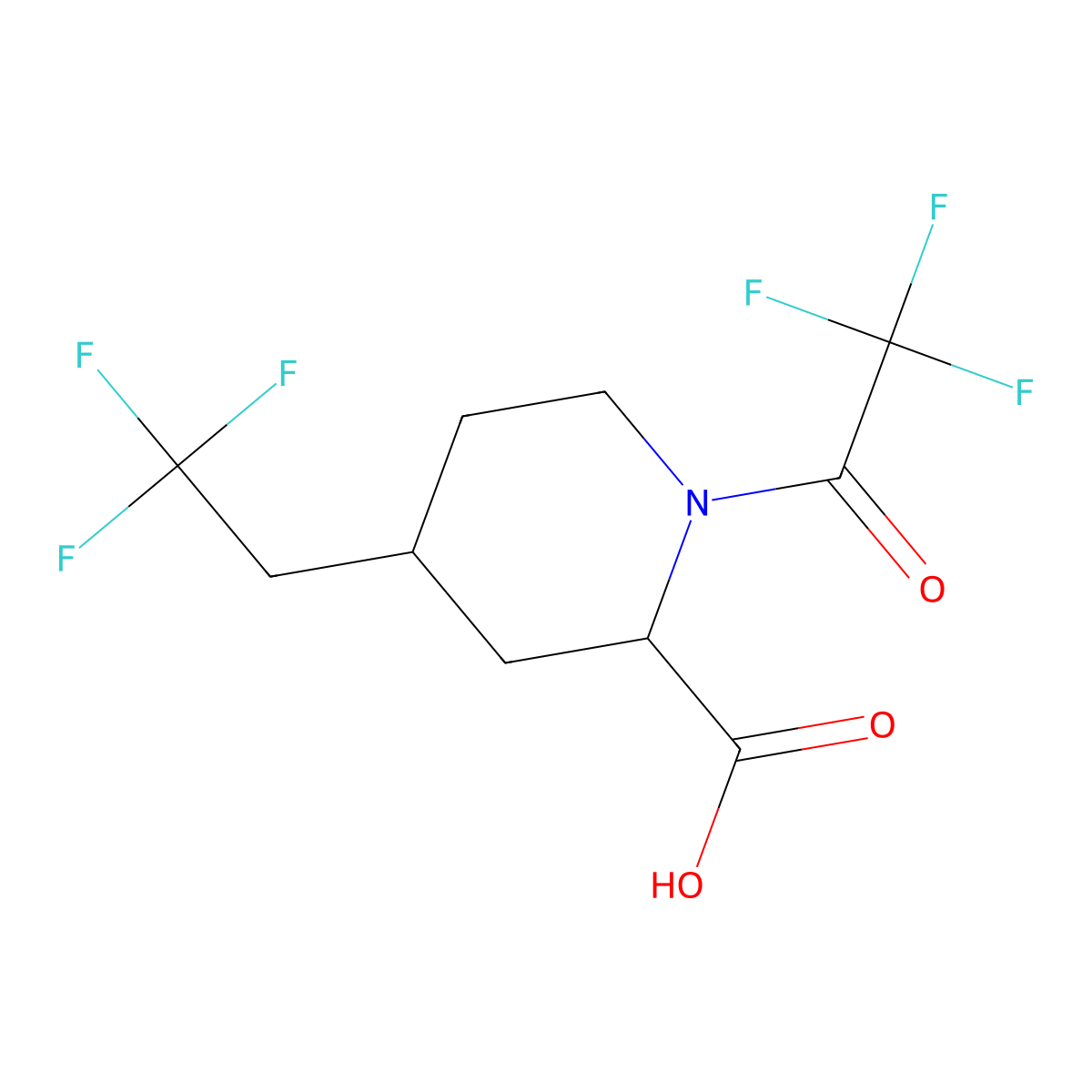 1-(2,2,2-Trifluoroacetyl)-4-(2,2,2-trifluoroethyl)piperidine-2-carboxylic acid molecular structure, CAS 2680548-89-2
