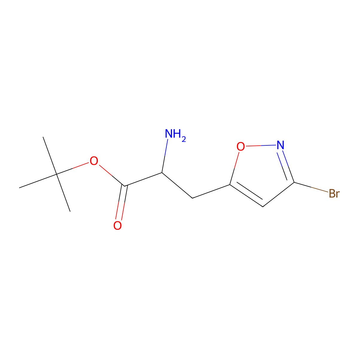 Tert-butyl 2-amino-3-(3-bromo-1,2-oxazol-5-yl)propanoate molecular structure, CAS 2680548-91-6