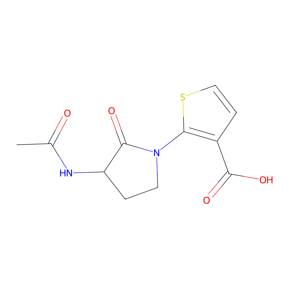 2-(3-Acetamido-2-oxopyrrolidin-1-yl)thiophene-3-carboxylic acid molecular structure, CAS 2680549-04-4