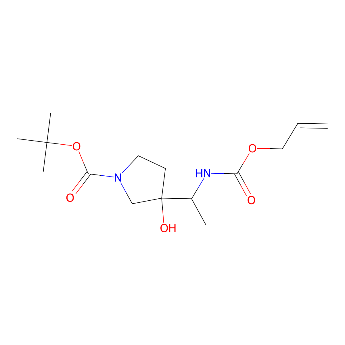 Tert-butyl 3-hydroxy-3-(1-{[(prop-2-en-1-yloxy)carbonyl]amino}ethyl)pyrrolidine-1-carboxylate molecular structure, CAS 2680549-11-3