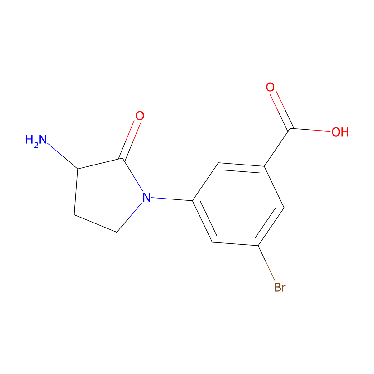 3-(3-Amino-2-oxopyrrolidin-1-yl)-5-bromobenzoic acid molecular structure, CAS 2680549-14-6