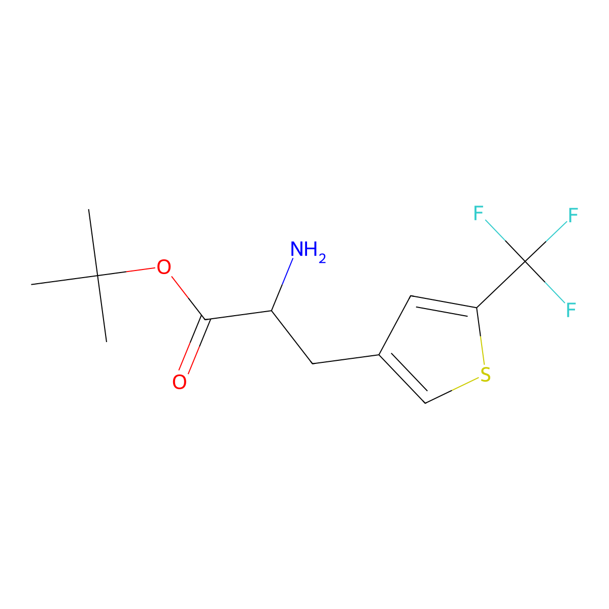 Tert-butyl 2-amino-3-[5-(trifluoromethyl)thiophen-3-yl]propanoate molecular structure, CAS 2680549-15-7