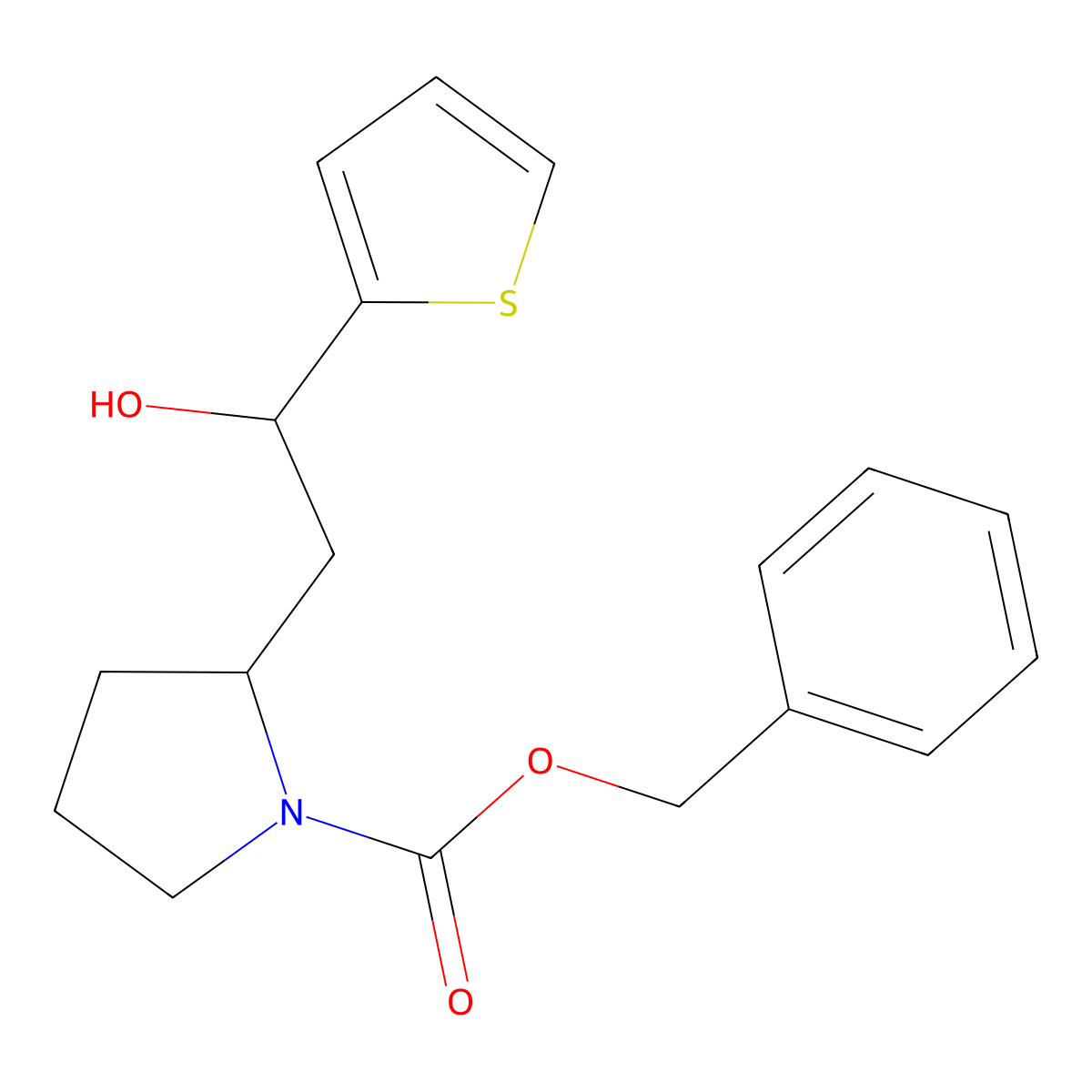 Benzyl 2-[2-hydroxy-2-(thiophen-2-yl)ethyl]pyrrolidine-1-carboxylate molecular structure, CAS 2680549-25-9
