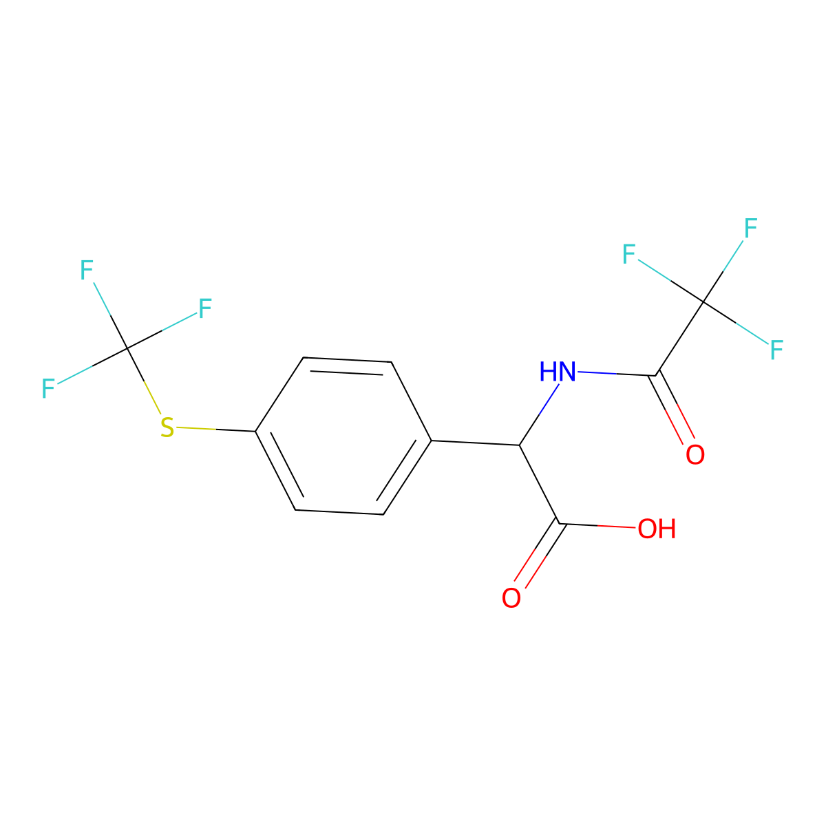 2-(2,2,2-Trifluoroacetamido)-2-{4-[(trifluoromethyl)sulfanyl]phenyl}acetic acid molecular structure, CAS 2680549-33-9