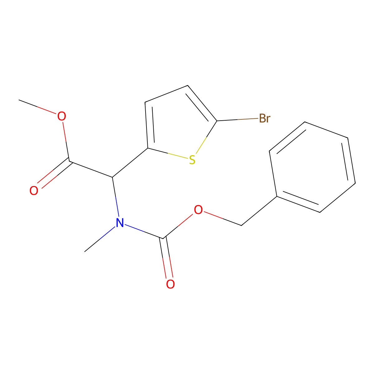 Methyl 2-{[(benzyloxy)carbonyl](methyl)amino}-2-(5-bromothiophen-2-yl)acetate molecular structure, CAS 2680549-35-1