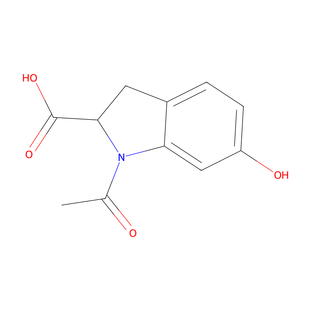1-acetyl-6-hydroxy-2,3-dihydro-1H-indole-2-carboxylic acid molecular structure, CAS 2680549-42-0