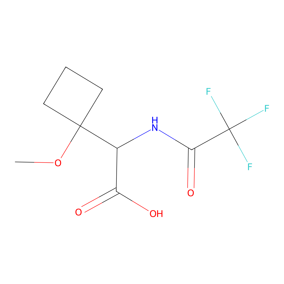 2-(1-Methoxycyclobutyl)-2-(2,2,2-trifluoroacetamido)acetic acid molecular structure, CAS 2680549-46-4