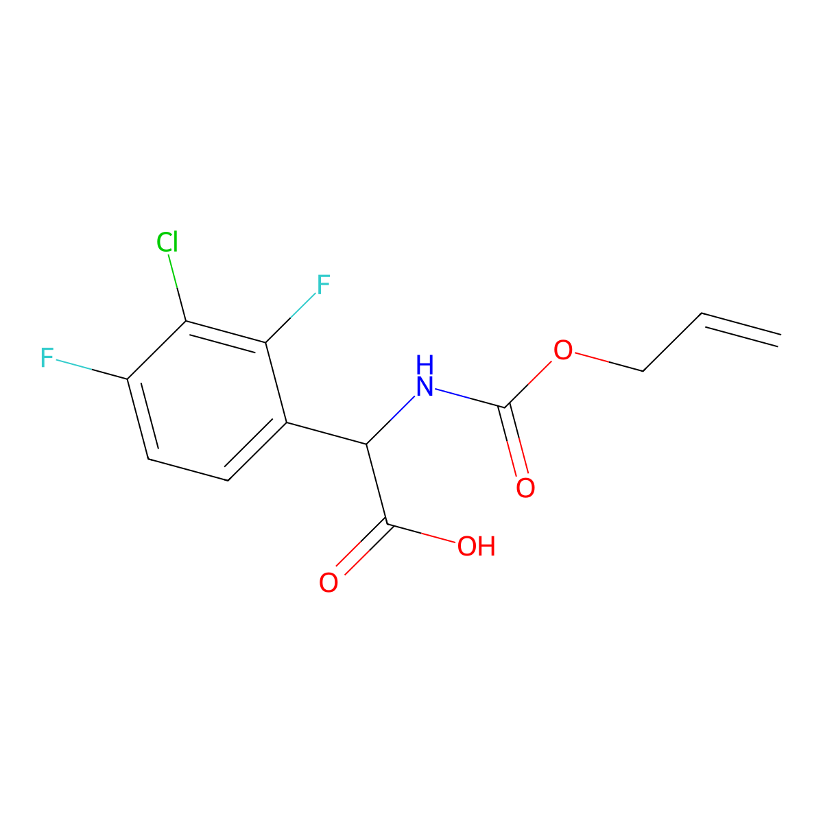2-(3-Chloro-2,4-difluorophenyl)-2-{[(prop-2-en-1-yloxy)carbonyl]amino}acetic acid molecular structure, CAS 2680549-80-6