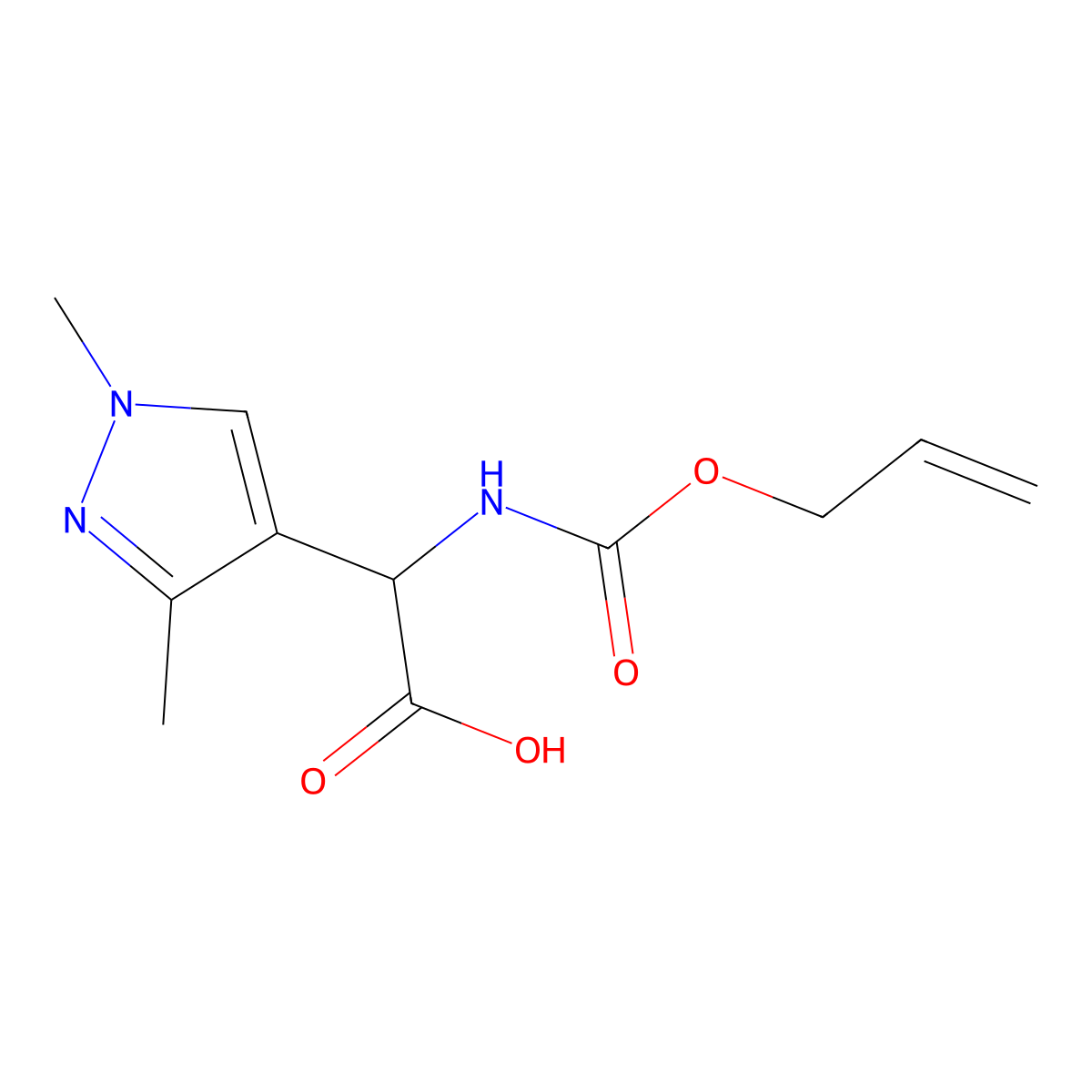 2-(1,3-dimethyl-1H-pyrazol-4-yl)-2-{[(prop-2-en-1-yloxy)carbonyl]amino}acetic acid molecular structure, CAS 2680549-92-0