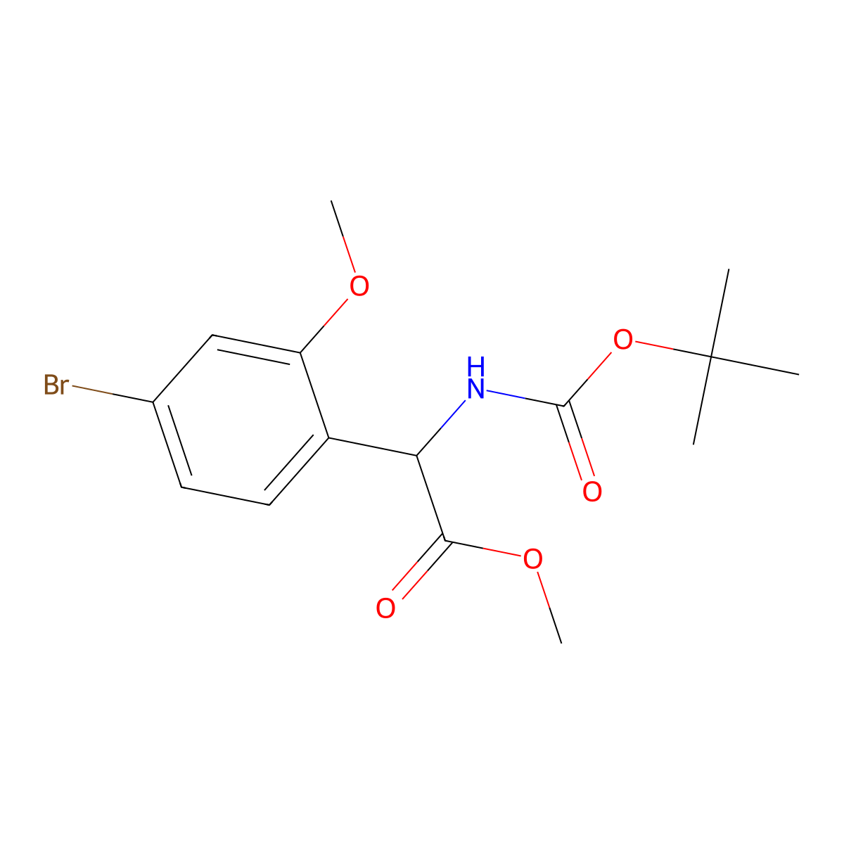 Methyl 2-(4-bromo-2-methoxyphenyl)-2-{[(tert-butoxy)carbonyl]amino}acetate molecular structure, CAS 2680550-09-6