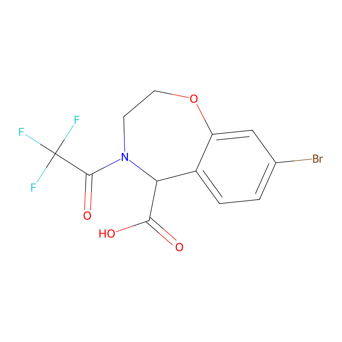 8-Bromo-4-(2,2,2-trifluoroacetyl)-2,3,4,5-tetrahydro-1,4-benzoxazepine-5-carboxylic acid molecular structure, CAS 2680550-38-1